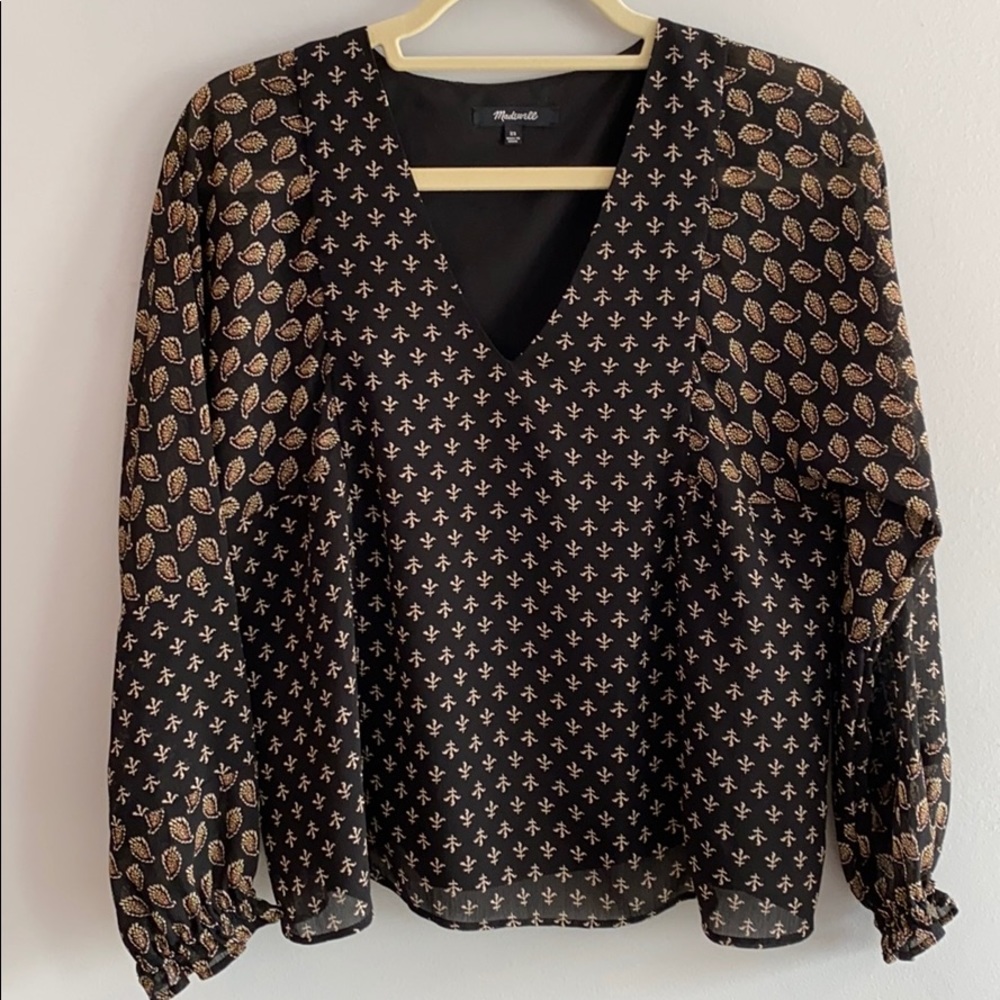 Madewell Black Mixed Print V Neck Blouse Size XS